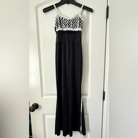 Curtain Call Dance Costumes wide leg jumpsuit Black / White Size Child Large